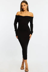 Black Knit Dress Long Sleeve Maxi