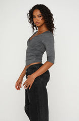 Little Bit Of Everything 3/4 Sleeve Top Charcoal Marle