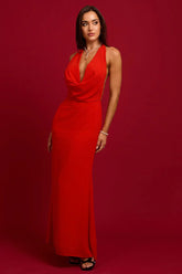 Red Cowl Neck Maxi Dress