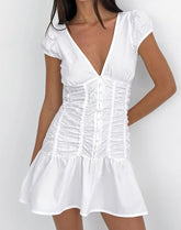 Silesa Ruched Mini Dress in White