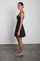 GATHERED COTTON POPLIN MINI DRESS