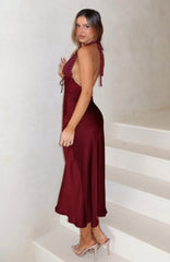 Guess You Miss Me Halter Midi Dress Burgundy/Pink Dot