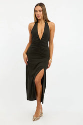 Black Halter Neck Midi Dress