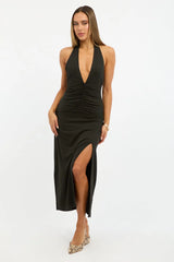 Black Halter Neck Midi Dress