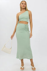 Green Bodycon Dress One Shoulder Maxi