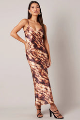 Brown Abstract Maxi Dress Strappy