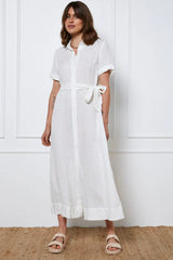 White A Line Dress Short Sleeve Maxi