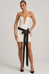 Strapless Bow-Detail A-Line Mini Dress in Ivory