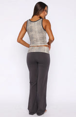 My Own Sunshine Fold Over Pants Charcoal/Leopard Print