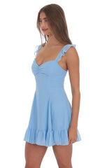 Ruffle Strap Fit and Flare Dress in Light Blue