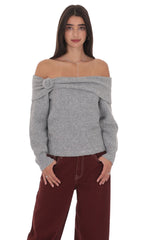 Rosette Off Shoulder Jumper in Grey
