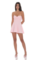 Lace Bust Fit and Flare Dress in Pink