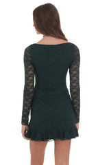 Green Lace Ruffle Long Sleeve Dress