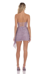 Strapless Sequin Tassel Corset Dress in Purple