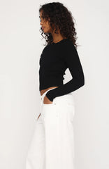 Fine Wine Long Sleeve Knit Top Black