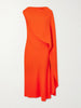 Cape-effect draped wool and silk-blend crepe midi dress