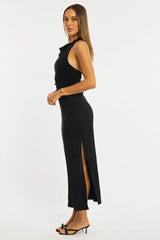Black Midi Dress Halter Neck