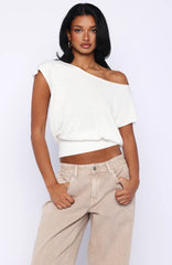 Can't Change My Mind Off Shoulder Cinched Top Off White