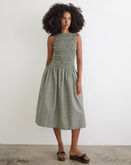 Undine Midi Dress in Mini Gingham Dark Green