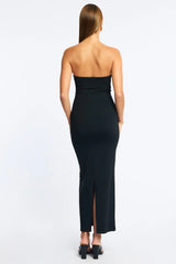 Black Strapless Midi Bodycon Dress