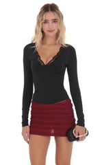 Ruffle Lace Tank Skirt in Burgundy