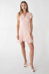 FLORAL WRAP MINI DRESS WITH RUFFLED HEM