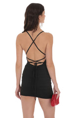 Ruched Bodycon Cross Back Dress in Black
