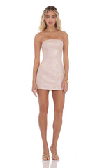 Gold Shimmer Strapless Dress in Dusty Pink