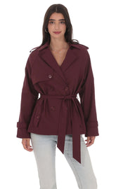 Double Breasted Trench Coat in Burgundy