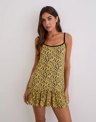 Marige Roundneck Mini Dress in Mini Bloom Yellow