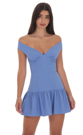 Off Shoulder Drop Waist Dress in Periwinkle