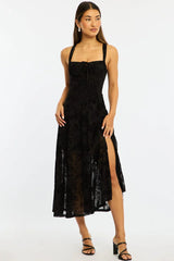 Black Midi Dress Ruched Bust