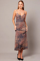 Brown Abstract Bodycon Maxi Dress Singlet