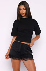 Easy Breeze Satin Lace Shorts Black