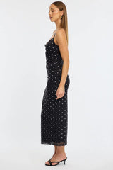 Black Polka Dot Bodycon Dress Polka Dot Cowl Neck Maxi