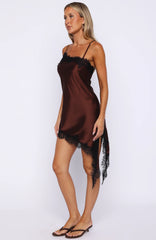Reminders Of Me Lace Trim Mini Dress Chocolate/Black