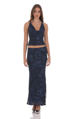 Floral Cowl Neck Halter Top in Navy