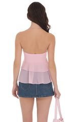 Chiffon Strapless Ruffle Top in Pink