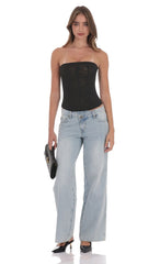 Sheer Mesh Strapless Corset Top in Black