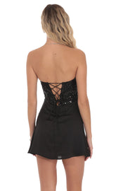 Black Sequin Draped Waist Dress