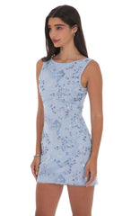 High Neck Floral Bodycon Dress in Light Blue