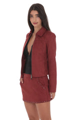 Maroon Suede Zip-Up Jacket