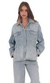 Oversized Belted Light Blue Denim Jacket