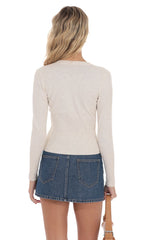 Heathered Cream Cinched Knit Cardigan