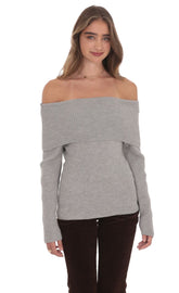Off Shoulder Knitted Jumper in Grey