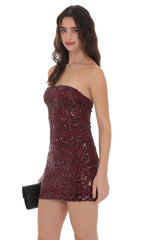 Two-Toned Sequin Bodycon Dress in Burgundy