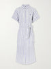 Belted striped linen midi dress