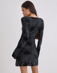 Sevila Long Sleeve Mini Dress in Burnout Velvet Grey