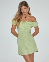 Kenja Bardot Mini Dress in Retro Paisley Lime
