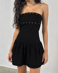 Kafridi Eyelet Mini Dress in Poplin Black